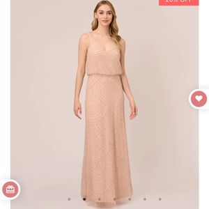 Adrianna Papell Art Deco Beaded Blouson Gown in Blush Size 4
